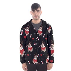 Pug Xmas Pattern Hooded Wind Breaker (men) by Valentinaart