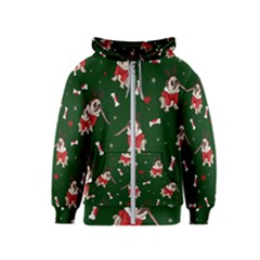 Pug Xmas Pattern Kids  Zipper Hoodie by Valentinaart