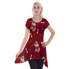 Pug Xmas Pattern Short Sleeve Side Drop Tunic