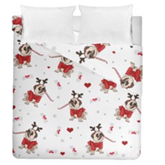 Pug Xmas Pattern Duvet Cover Double Side (queen Size) by Valentinaart