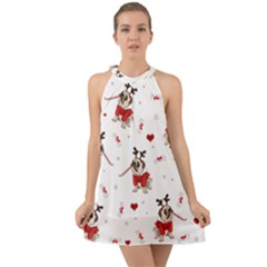 Pug Xmas Pattern Halter Tie Back Chiffon Dress by Valentinaart