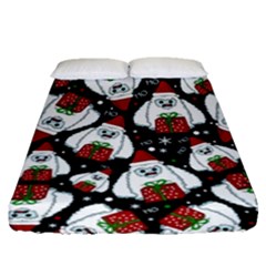 Yeti Xmas Pattern Fitted Sheet (queen Size) by Valentinaart