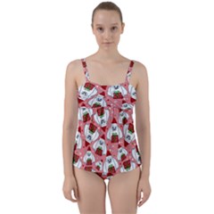 Yeti Xmas Pattern Twist Front Tankini Set