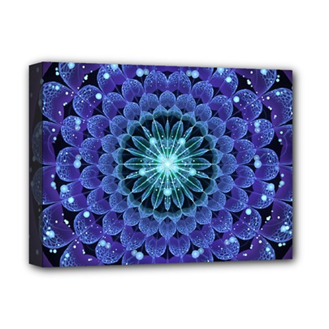Accordant Electric Blue Fractal Flower Mandala Deluxe Canvas 16  X 12   by jayaprime