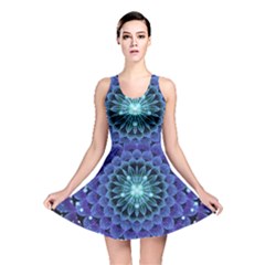 Accordant Electric Blue Fractal Flower Mandala Reversible Skater Dress by jayaprime
