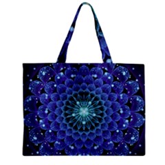 Accordant Electric Blue Fractal Flower Mandala Zipper Mini Tote Bag by jayaprime