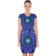 Accordant Electric Blue Fractal Flower Mandala Capsleeve Drawstring Dress  by jayaprime