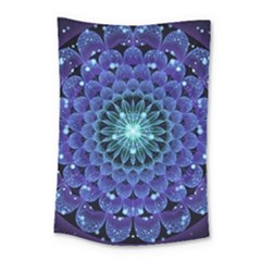 Accordant Electric Blue Fractal Flower Mandala Small Tapestry by jayaprime
