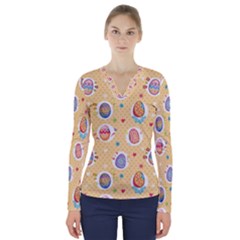 Fun Easter Eggs V-neck Long Sleeve Top by allthingseveryone