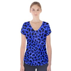 Blue Cheetah Print  Short Sleeve Front Detail Top by allthingseveryone
