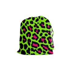 Neon Green Leopard Print Drawstring Pouches (medium)  by allthingseveryone