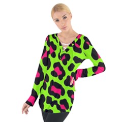 Neon Green Leopard Print Tie Up Tee by allthingseveryone