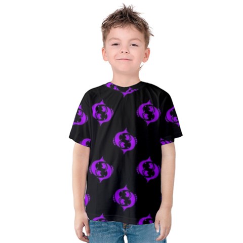 Purple Pisces On Black Background Kids  Cotton Tee by allthingseveryone