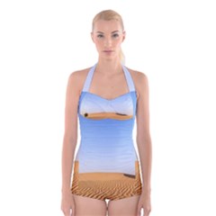 Desert Dunes With Blue Sky Boyleg Halter Swimsuit  by Ucco