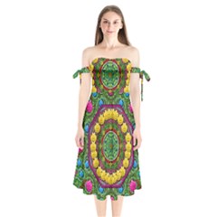 Bohemian Chic In Fantasy Style Shoulder Tie Bardot Midi Dress by pepitasart