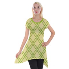 Tartan (yellow And Green)  Short Sleeve Side Drop Tunic