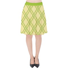 Tartan (yellow And Green)  Velvet High Waist Skirt