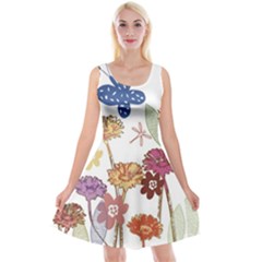 Flowers Butterflies Dragonflies Reversible Velvet Sleeveless Dress by Celenk