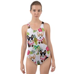 Hula Corgis Fabric Cut-out Back One Piece Swimsuit by Celenk