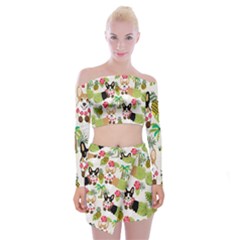 Hula Corgis Fabric Off Shoulder Top With Mini Skirt Set by Celenk