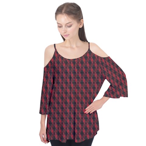 Black And Red Quilted Design Flutter Tees by SageExpress