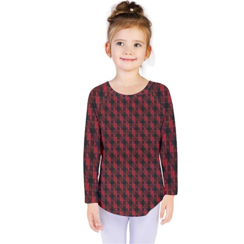 Black And Red Quilted Design Kids  Long Sleeve Tee by SageExpress