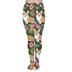 Welsh Corgi Hawaiian Pattern Florals Tropical Summer Dog Women s Tights