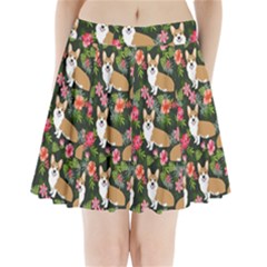 Welsh Corgi Hawaiian Pattern Florals Tropical Summer Dog Pleated Mini Skirt by Celenk