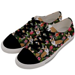 Welsh Corgi Hawaiian Pattern Florals Tropical Summer Dog Men s Low Top Canvas Sneakers by Celenk