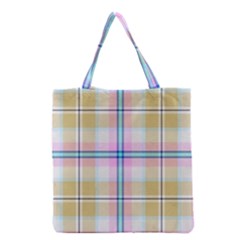 Pink And Yellow Plaid Grocery Tote Bag