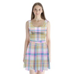 Pink And Yellow Plaid Split Back Mini Dress 