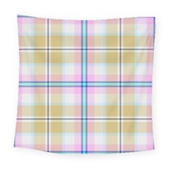 Pink And Yellow Plaid Square Tapestry (Large)