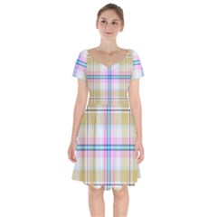 Pink And Yellow Plaid Short Sleeve Bardot Dress