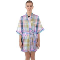 Pink And Yellow Plaid Quarter Sleeve Kimono Robe