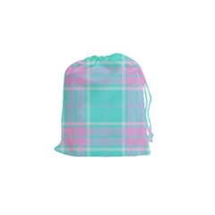 Blue And Pink Pastel Plaid Drawstring Pouches (small)  by allthingseveryone
