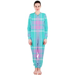 Blue And Pink Pastel Plaid OnePiece Jumpsuit (Ladies) 