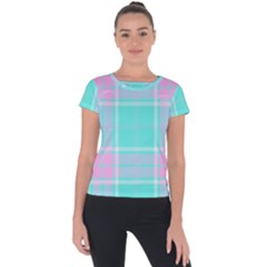 Blue And Pink Pastel Plaid Short Sleeve Sports Top  by allthingseveryone