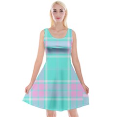 Blue And Pink Pastel Plaid Reversible Velvet Sleeveless Dress