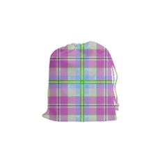 Pink And Blue Plaid Drawstring Pouches (small)  by allthingseveryone