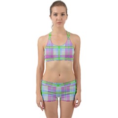 Pink And Blue Plaid Back Web Sports Bra Set by allthingseveryone