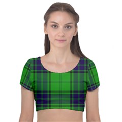 Green And Blue Plaid Velvet Short Sleeve Crop Top  by allthingseveryone