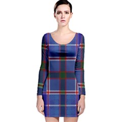 Blue Heather Plaid Long Sleeve Velvet Bodycon Dress by allthingseveryone