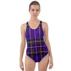 Purple Tartan Plaid Cut-out Back One Piece Swimsuit by allthingseveryone