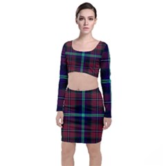 Purple And Red Tartan Plaid Long Sleeve Crop Top & Bodycon Skirt Set by allthingseveryone