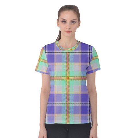 Blue And Yellow Plaid Women s Cotton Tee by allthingseveryone