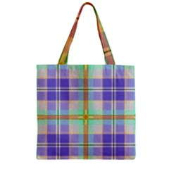 Blue And Yellow Plaid Zipper Grocery Tote Bag