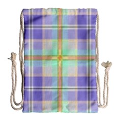 Blue And Yellow Plaid Drawstring Bag (Large)