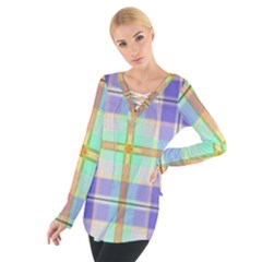 Blue And Yellow Plaid Tie Up Tee
