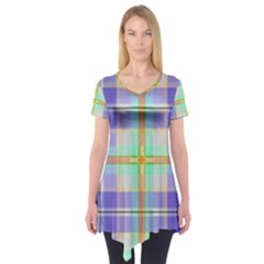 Blue And Yellow Plaid Short Sleeve Tunic 