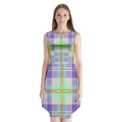 Blue And Yellow Plaid Sleeveless Chiffon Dress  